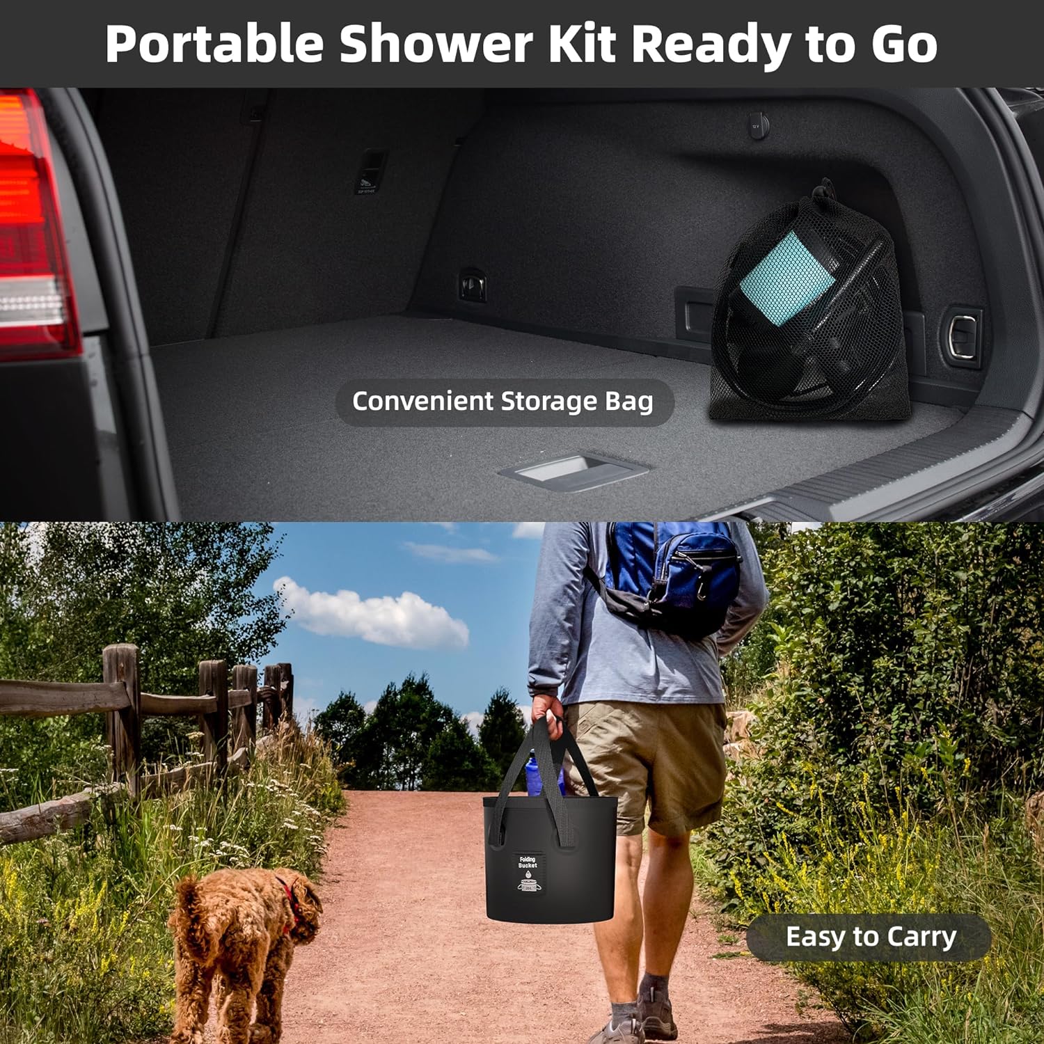 Portable Camping Shower, 6000mAh Rechargeable Shower Pump, Filtered Shower Head & 5 Gallons Foldable Bucket, Outdoor Shower for Hiking Beach, Travel, Pet Bath, Car Washing, Surf & Boat Cleaning Portable Camping Shower, 6000mAh Rechargeable Shower Pump, Filtered Shower Head & 5 Gallons Foldable Bucket, Outdoor Shower for Hiking Beach, Travel, Pet Bath, Car Washing, Surf & Boat Cleaning